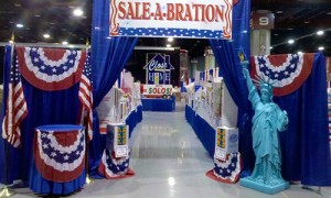 A patriotic-themed custom trade show display set up by Hicks staff.