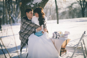 A couple on their winter wedding day.