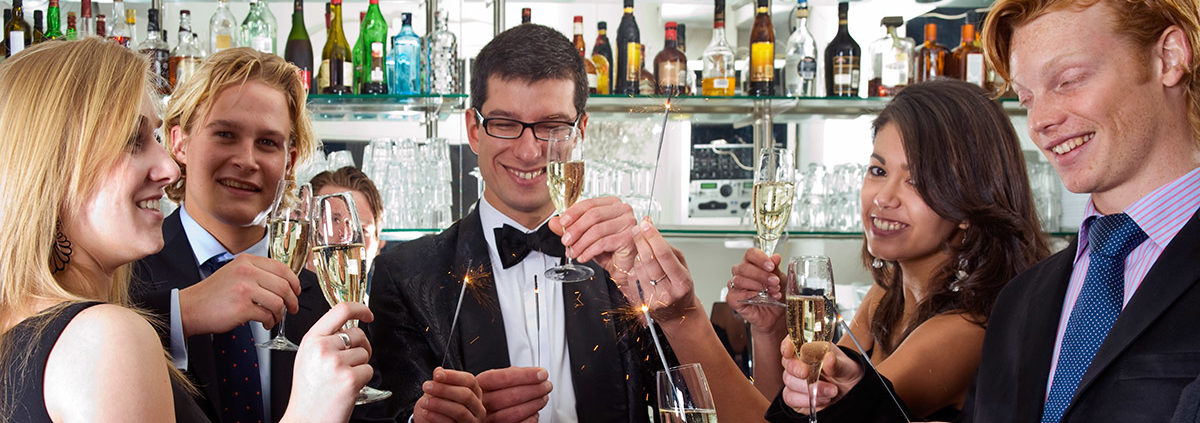 Friends toasting at a party.