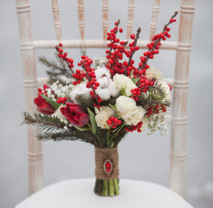A floral design themed after winter is pictured here.